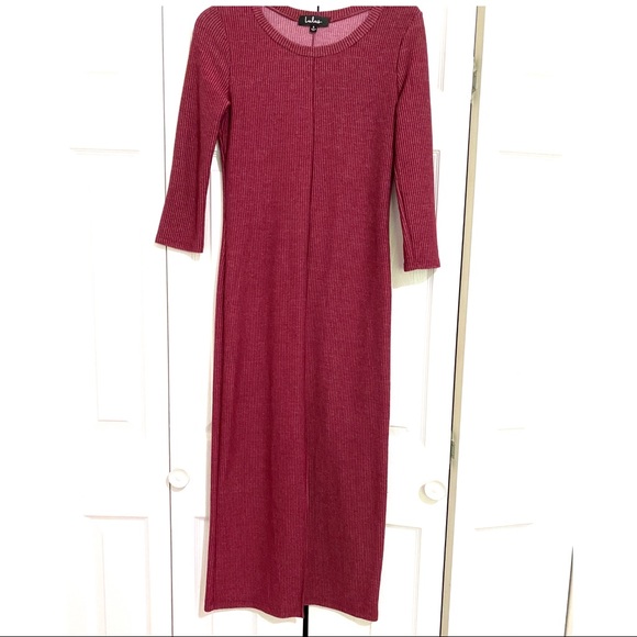 Lulus Keen Washed Burgundy Ribbed Midi Dress - Picture 4 of 4